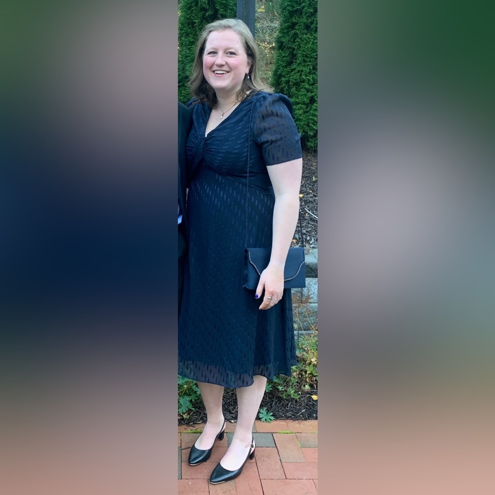 London Times Sparkly Navy Blue Midi Formal Dress